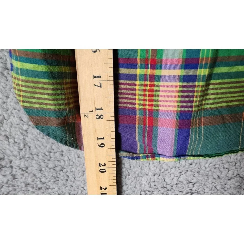 Ralph Lauren Green Plaid Button Down Long Sleeve Polo Shirt Youth Size 6‎ Cotton